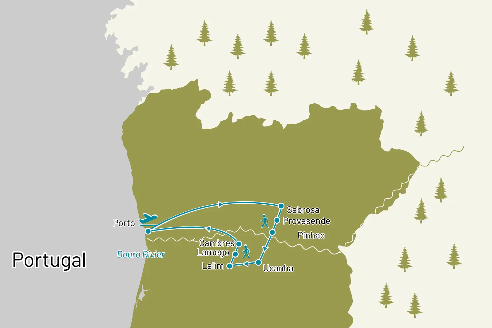 Portugal wandelen - kaart Douro wijnregio