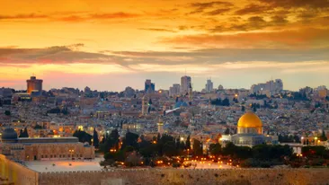 Panorama van de oude stad tijdens zonsondergang Jeruzalem, Israël