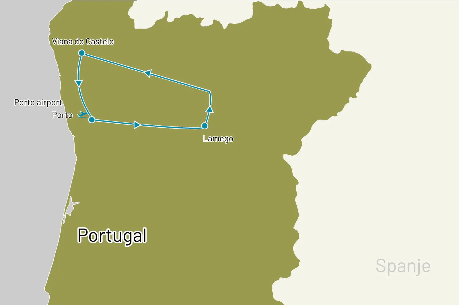 Fly-drive Noord Portugal couleur locale 8 dagen - Route