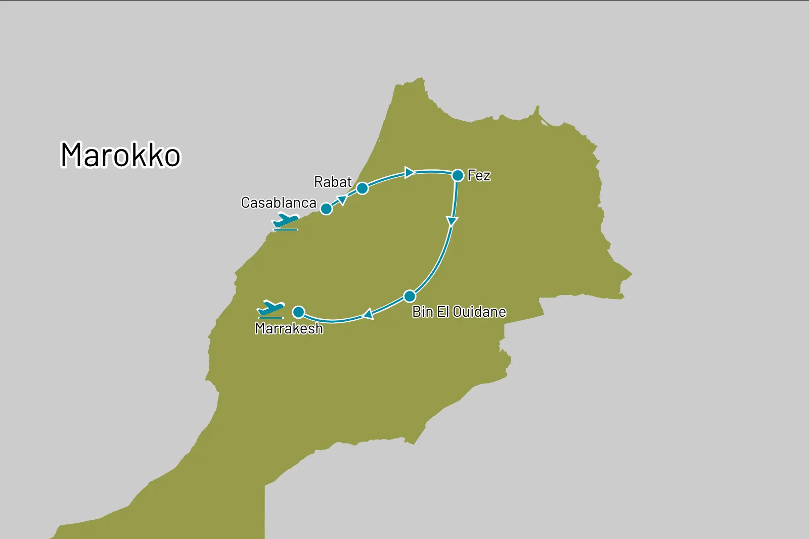 Koningssteden van Marokko route