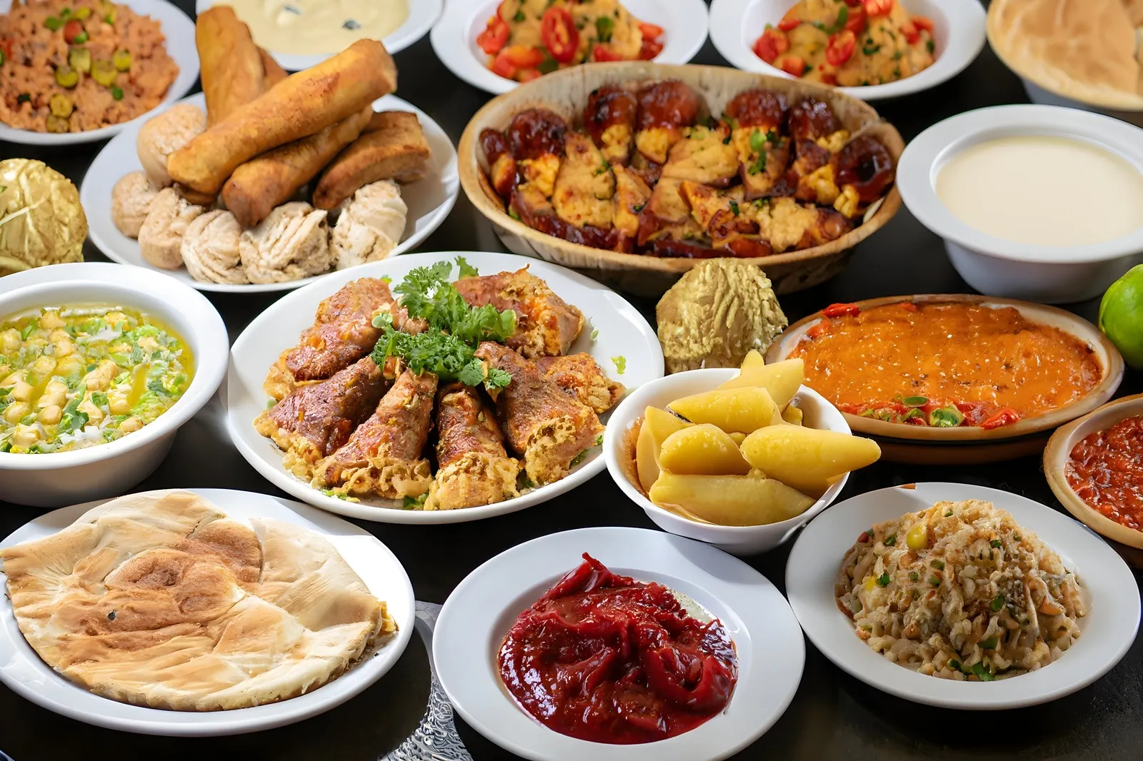 United Arab Emirates food, a table topped with different types of food, UAE
