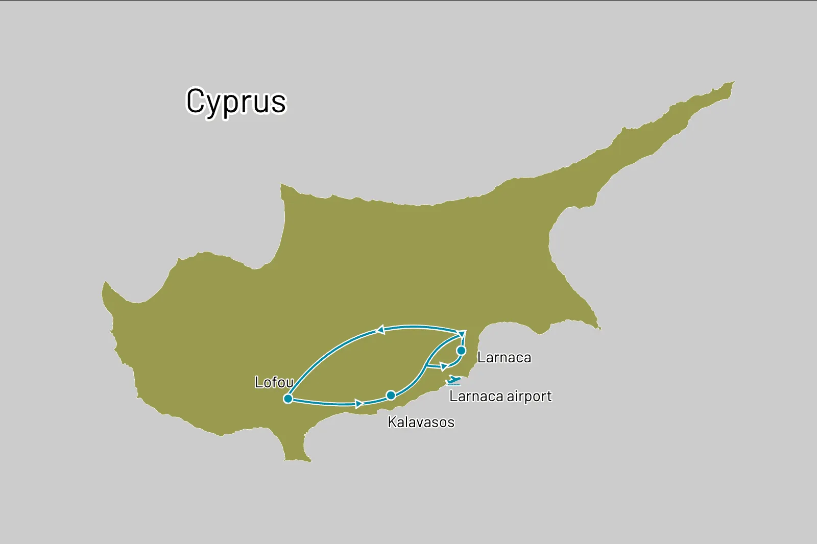 Fly-drive Authentiek & Boutique op Cyprus 8 dagen - Route