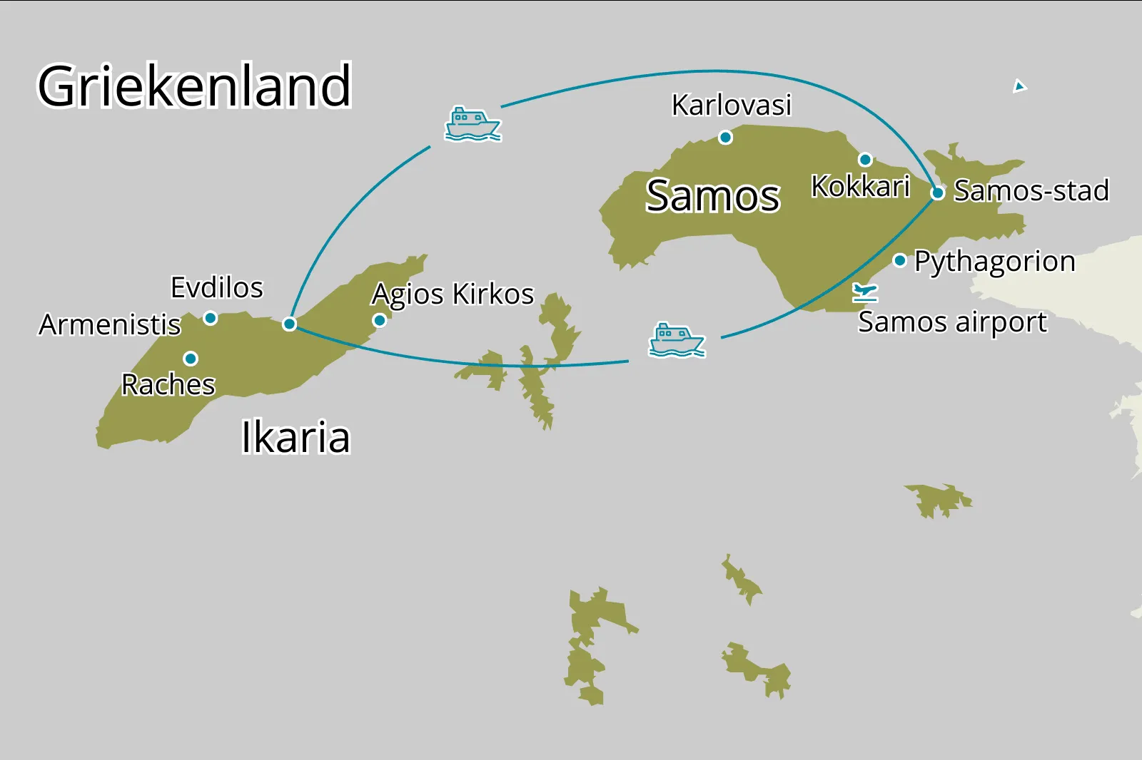 Eilandhoppen 8 dagen Ikaria-Samos 3+ - Route