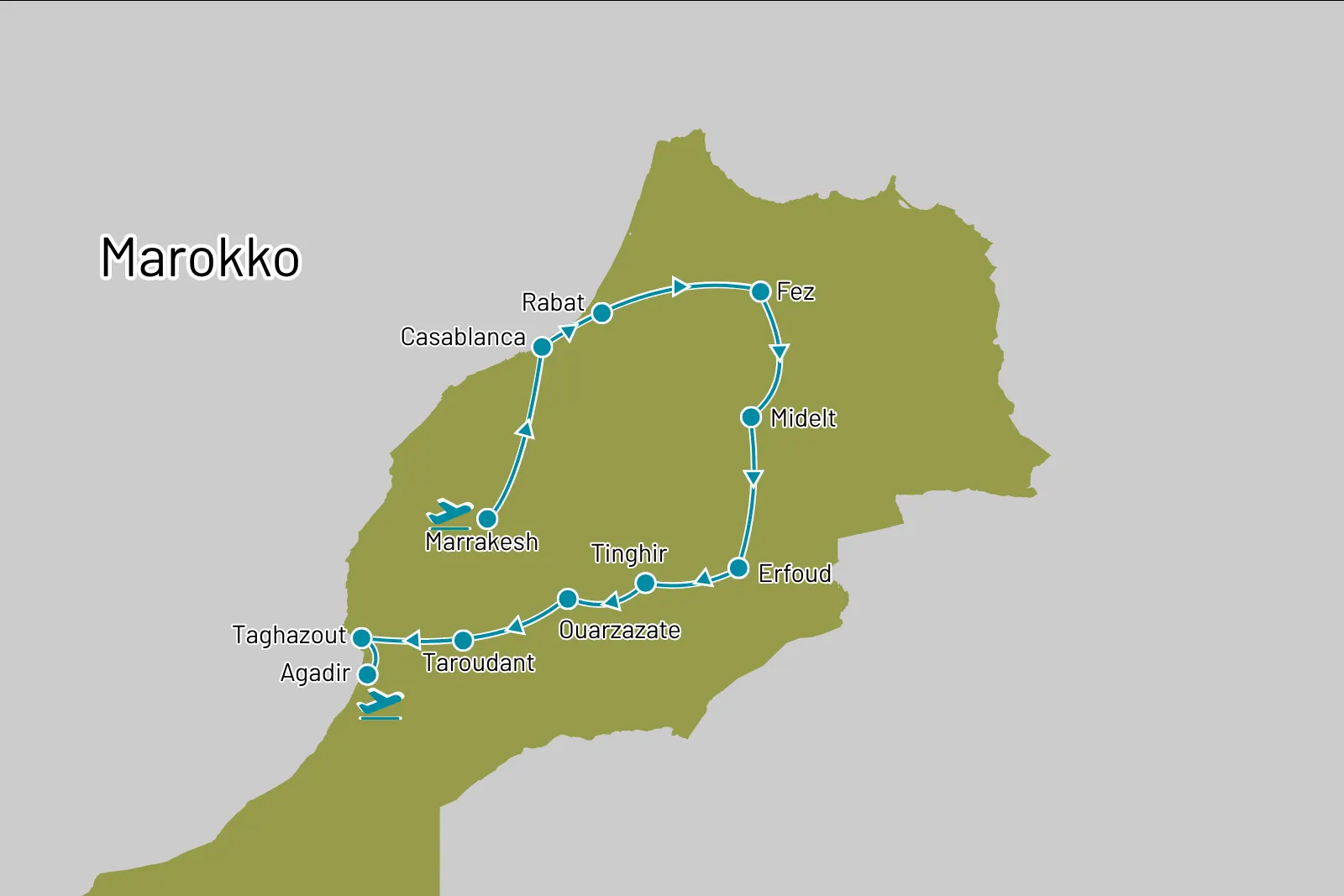 Woestijn, cultuur & kust in Marokko route