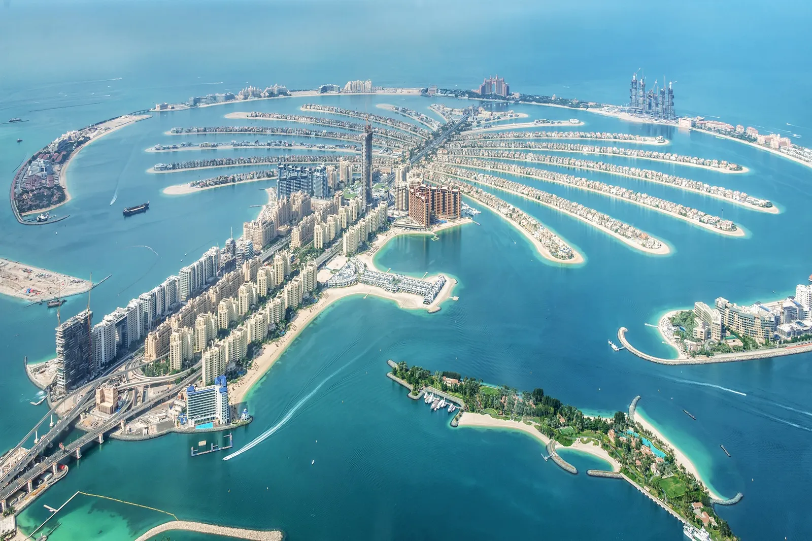 Aerial view of Dubai Palm Jumeirah island, UAE