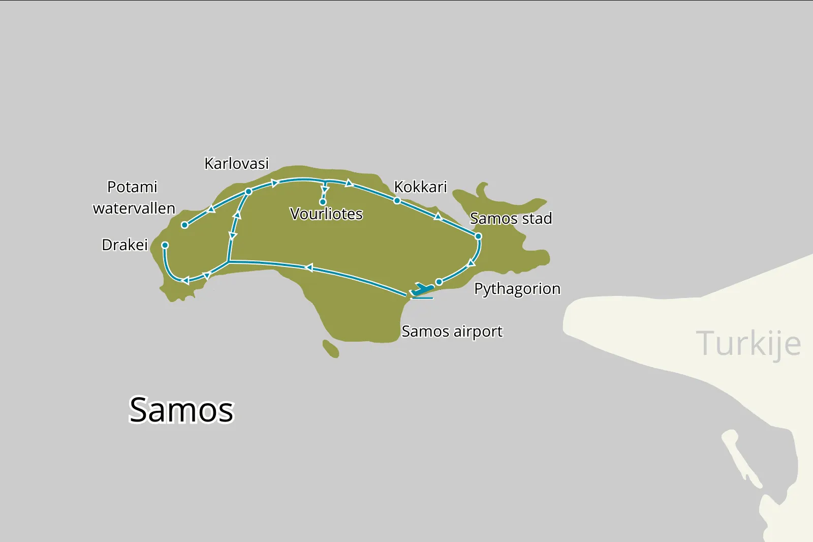 Fly-drive Samos Noord & Zuid - Route