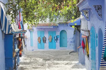 Winkeltjes in het blauwe stadje Chefchaouen, Marokko