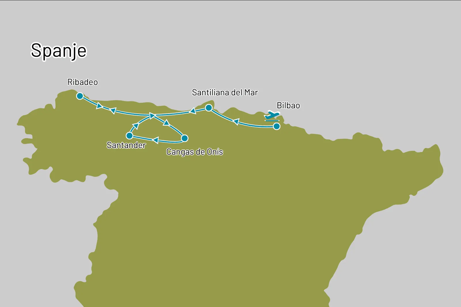 Fly-drive Kust van Biskaje 8 dagen - Route