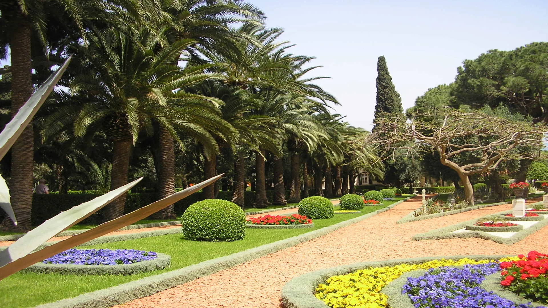 Kleurrijke bloemen bij Bahai tuinen, Haifa