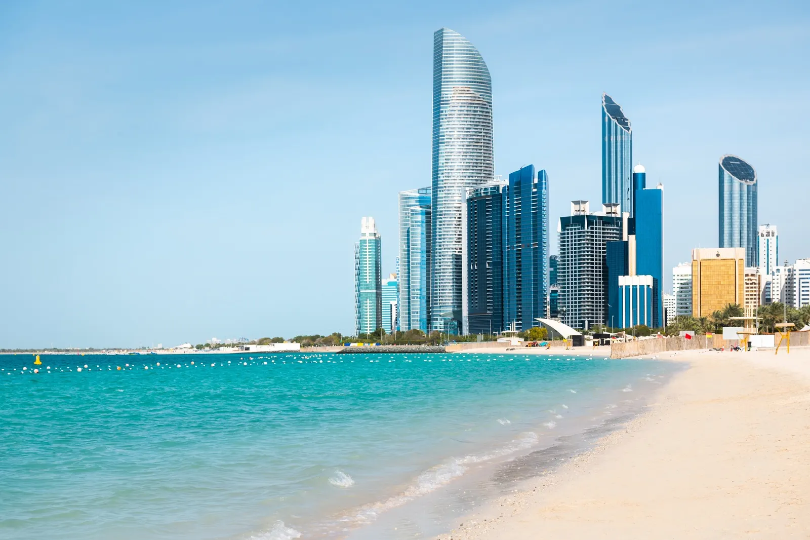 Beautiful beach with white sand and turquoise water in Abu Dhabi, UAE