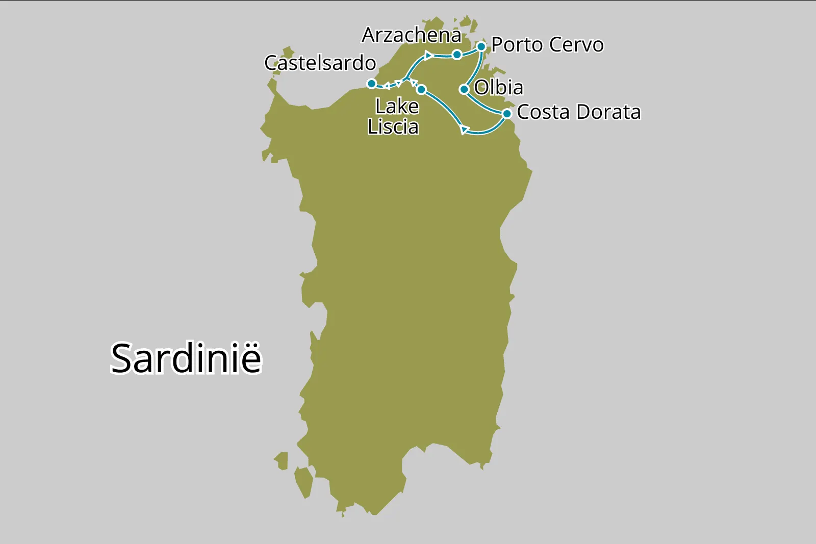 Fly-drive Sardinië Charme & Luxe 11 dagen - Route
