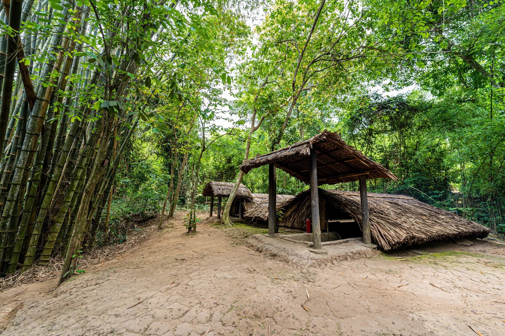 View of the guerrilla camp at Cu Chi tunnels were the location of several military campaigns during the Vietnam War