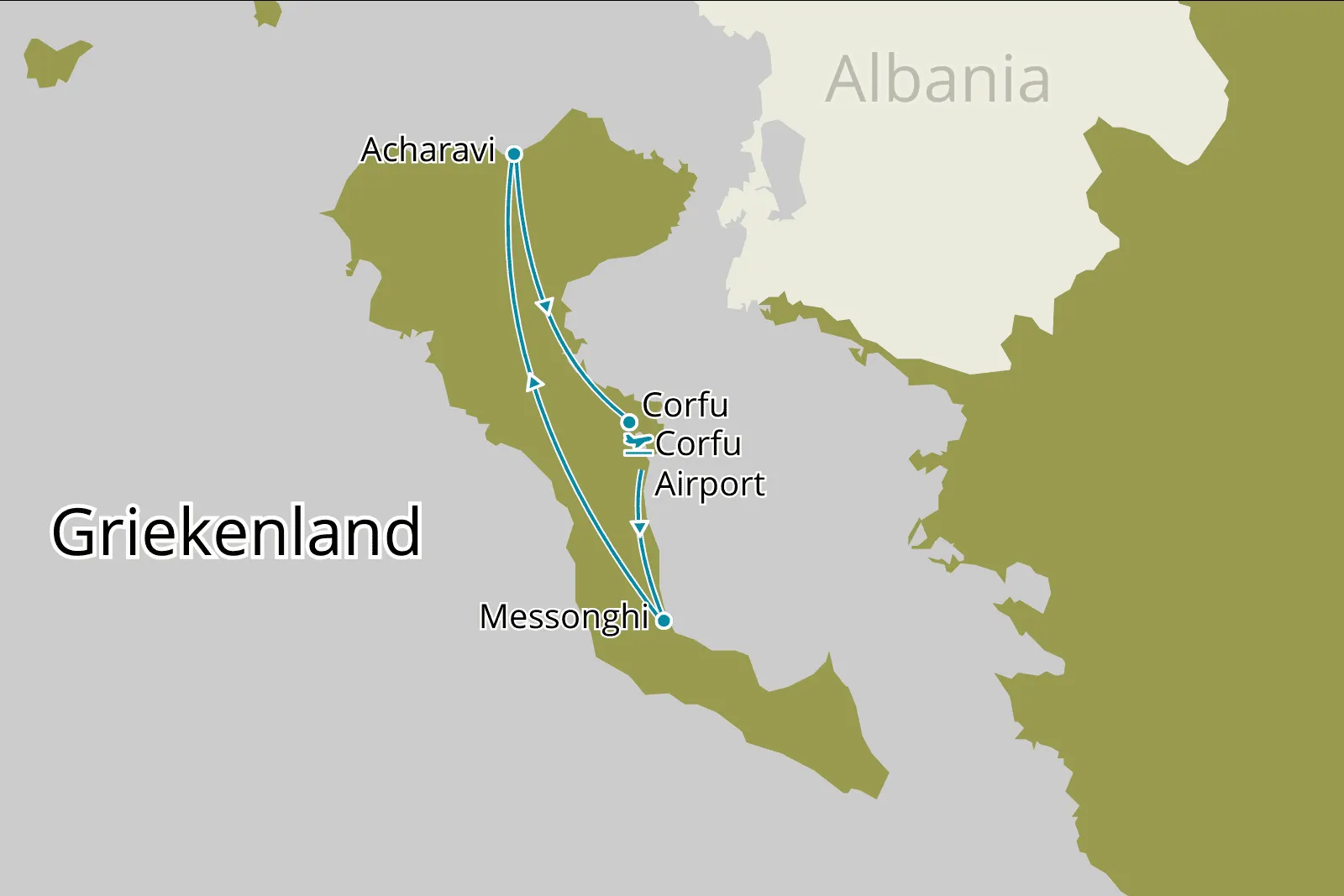 Fly-drive Kleurrijk Corfu - Island of Colours - Route