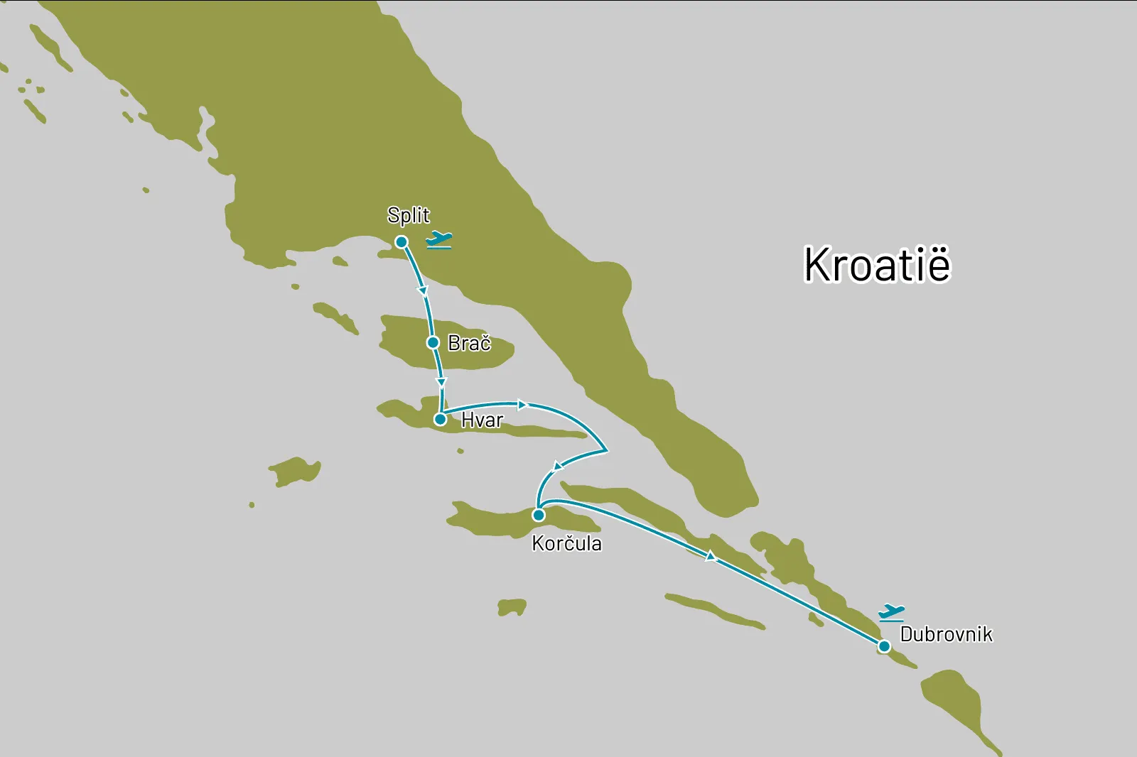 8 dagen eilandhoppen met een catamarantocht in de Adriatische Zee - Route