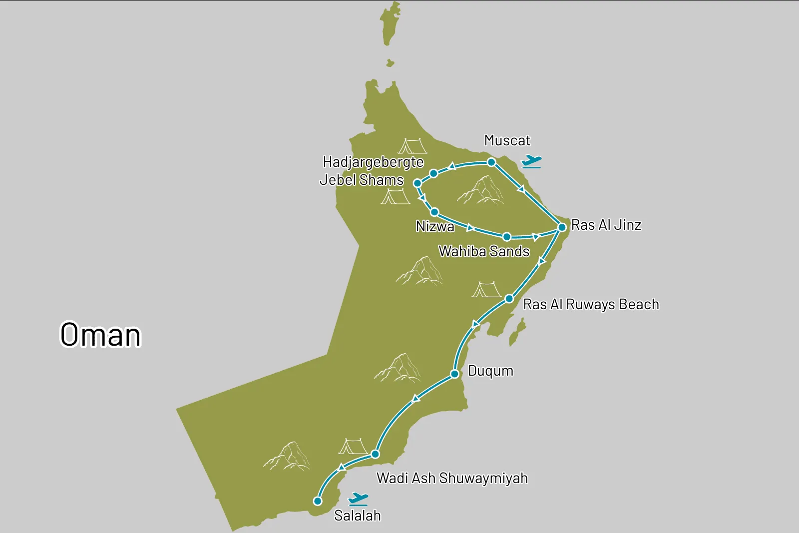 Sterren en Zand Oman in de daktent - Route